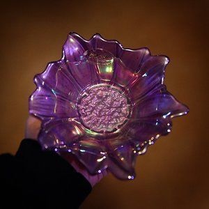 Akcam Purple Iridescent Floral Turkish Art Glass Bowl